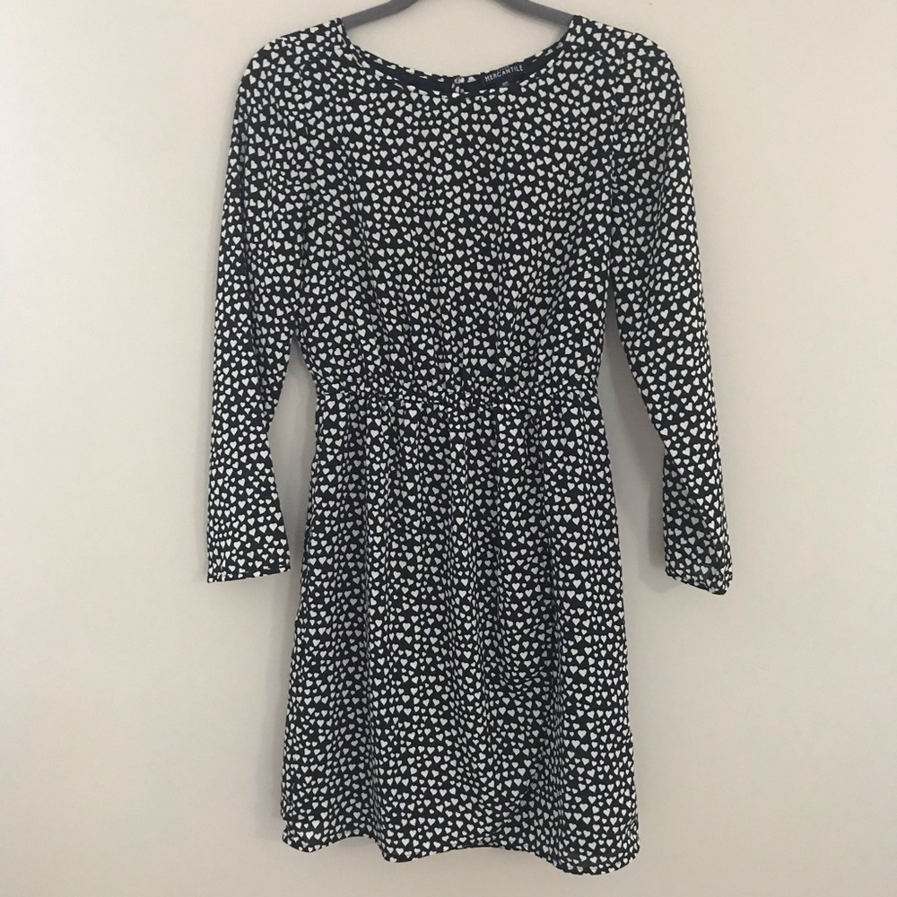 JCREW Size 00 Lined Dress Black with White Hearts